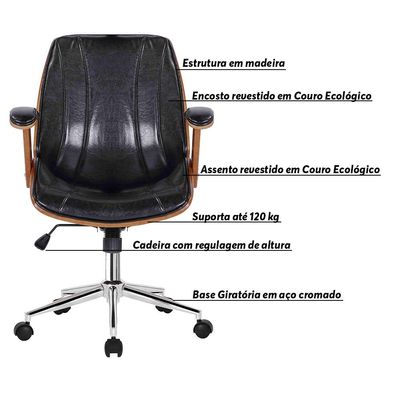 Cadeira de Escritório Juliette Diretor Giratória Preta - Gran Belo