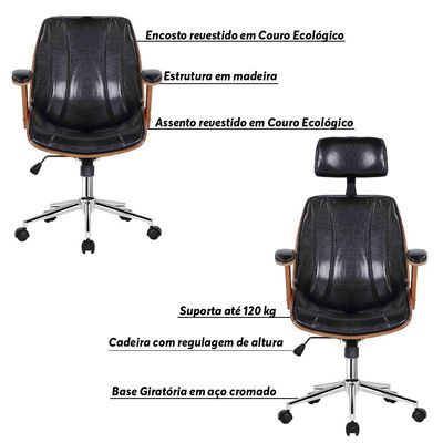 Kit 4 Cadeiras de Escritório Juliette Diretor e 1 Presidente Giratórias Preta - Gran Belo