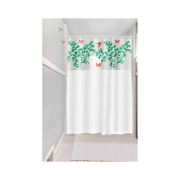 Cortina Plast-Leo para Box com Visor Estampado Avenca