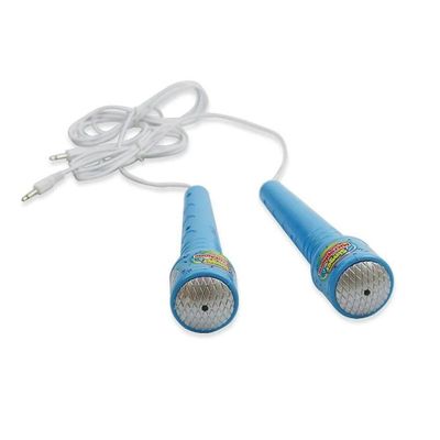 Kit Microfone Duplo Pedestal Infantil Conecta No Celular Som E Luz Led Karaoke Rock Hero Squad
