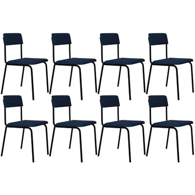 Kit 08 Cadeiras Estofada Para Sala De Jantar Sense Preto C01 Linho Azul - Lyam Decor