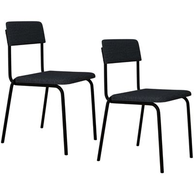 Kit 02 Cadeiras Estofada Para Sala De Jantar Sense Preto C01 Linho Cinza - Lyam Decor