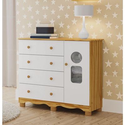 Comoda Infantil 1 Porta 4 Gavetas Tedy - Moveis Peroba Amendoa-branco