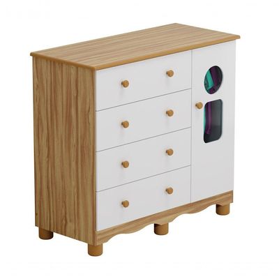 Comoda Infantil 1 Porta 4 Gavetas Tedy - Moveis Peroba Amendoa-branco