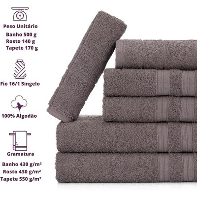 Jogo de Toalhas Gigante Itália Soft 2 Banhão + 2 Rosto + 2 Tapete Luxo 100% Algodão - Cinza