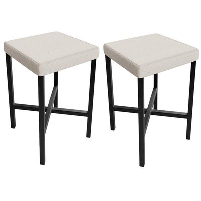 Kit 02 Banquetas Baixa Bar Cozinha Sala De Jantar Preto Stella L02 Linho Cru - Lyam Decor