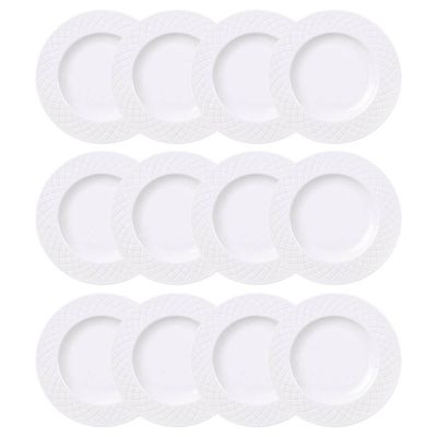 Jogo 12 Pratos Sobremesa Porcelana Ingrid Branca 21cm Mesa Posta Buffet Restaurante Tramontina