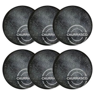 Jogo 6 Pratos para Churrasco Porcelana 25cm Carbon Mesa Posta Temática Tramontina