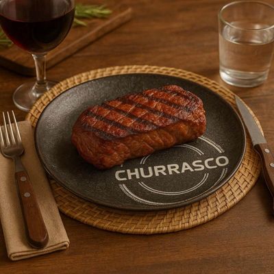 Jogo 6 Pratos para Churrasco Porcelana 25cm Carbon Mesa Posta Temática Tramontina
