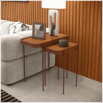 Conjunto Mesas Laterais P E G Mavi Nature Com Pes Metal Cobre