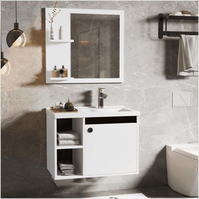 Conjunto Gabinete Com Espelheira E Cuba Para Banheiro Éden Branco Com Preto