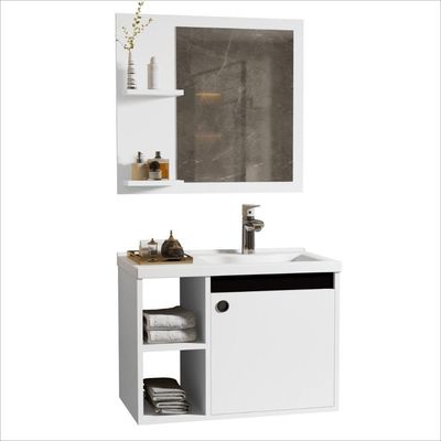 Conjunto Gabinete Com Espelheira E Cuba Para Banheiro Éden Branco Com Preto