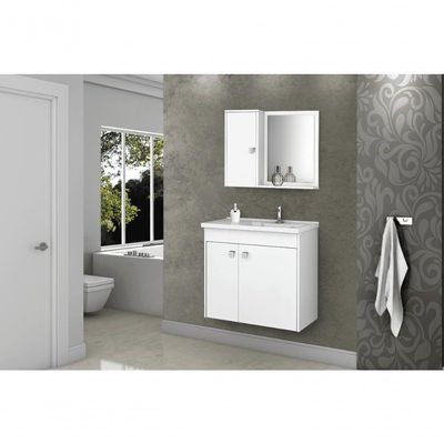 Conjunto Gabinete E Espelheira Zurique Para Banheiro Branco
