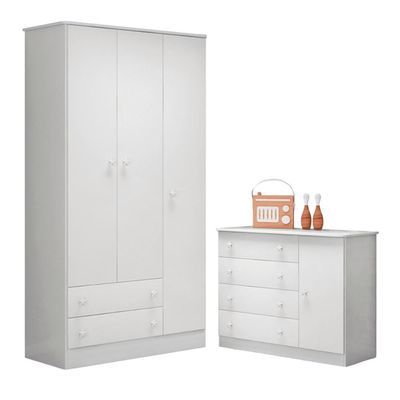 Conjunto Doce Sonho Cômoda Sapateira Guarda-roupa 3 Portas Branco