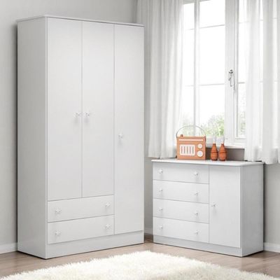 Conjunto Doce Sonho Cômoda Sapateira Guarda-roupa 3 Portas Branco