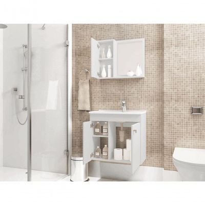 Conjunto Gabinete E Espelheira Zurique Para Banheiro Branco