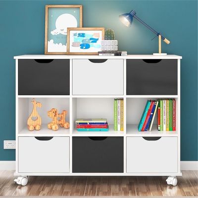 Conjunto Nicho Organizador Kenya 9 Espaços Rodízios 3 Gavetas Brancas Pretas