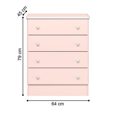 Cômoda 4 Gavetas Doce Sonho Rosa Acetinado