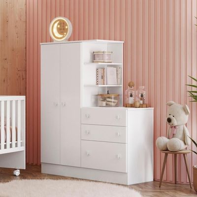 Guarda-roupa Doce Sonho 2 Portas Com Cômoda 3 Gaveteiro Branco