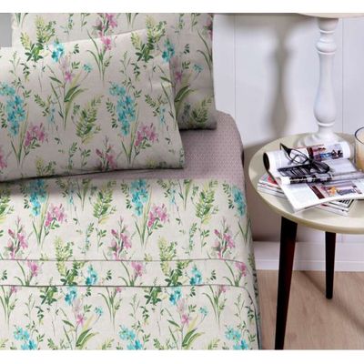 Jogo Cama Solteiro 3 Peças Microtec 180 Fios Corttex Floral Lilas