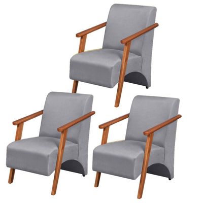 Kit 3 Poltronas Venus 1 Lugar Braço Madeira Maciça Tecido Suede Unidecor Cinza