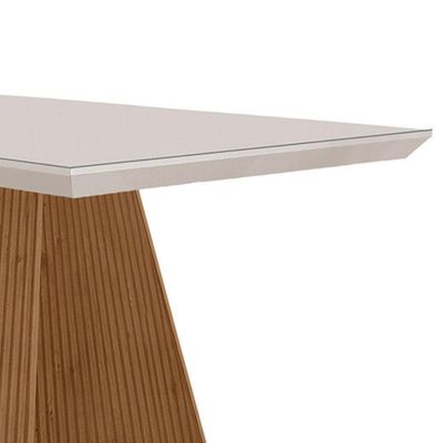 Mesa Para Sala De Jantar Aida 180cm Em Mdf E Vidro Off White Imbuia Ripado