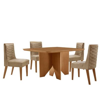 Mesa Evora 90 Mdf Canto Copo E Com 4 Cadeiras Safira Turim 07 Naturalle