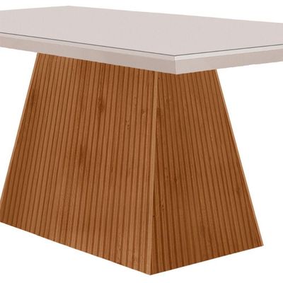 Mesa Para Sala De Jantar Aida 180cm Em Mdf E Vidro Off White Imbuia Ripado
