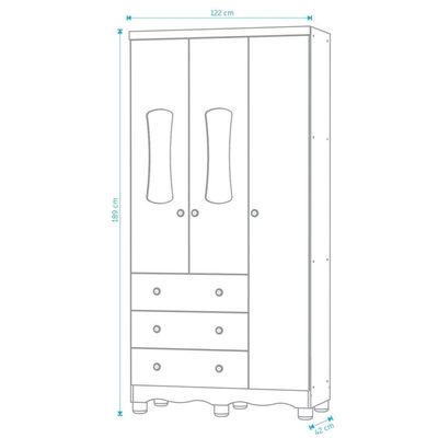 Armario Infatil 3 Portas 3 Gavetas Luna - Moveis Peroba Branco Brilho