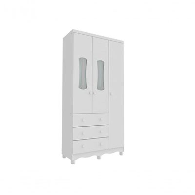 Armario Infatil 3 Portas 3 Gavetas Luna - Moveis Peroba Branco Brilho