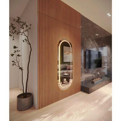Espelho Oval Corpo Inteiro 170cm x 70cm Polido LED Jateado Luz Branca Ou Amarela Sala Quarto Banheiro Quente