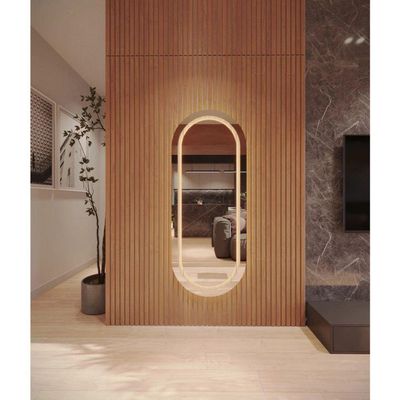 Espelho Oval Corpo Inteiro 170cm x 70cm Polido LED Jateado Luz Branca Ou Amarela Sala Quarto Banheiro Quente