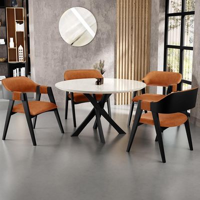 Kit 4 Cadeiras Sala de Jantar Estar Living Estofada Suran L02 Preto Couríssimo Canela - Lyam Decor