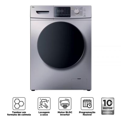 Lava e Seca TCL 11kg/7kg com Motor BLDC Inverter e Sistema Air Wash C311WDS Prata / 220V