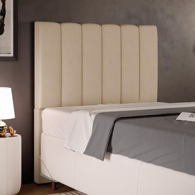 Cabeceira Cama Box Solteiro 100 cm Dália W01 Suede Bege - Lyam Decor