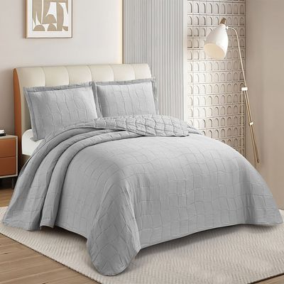 Kit Cobre Leito Colcha Anarruga 3 Peças Queen 240x260cm Prata Sonhare