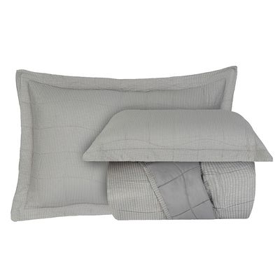 Kit Cobre Leito Colcha Anarruga 3 Peças Queen 240x260cm Prata Sonhare