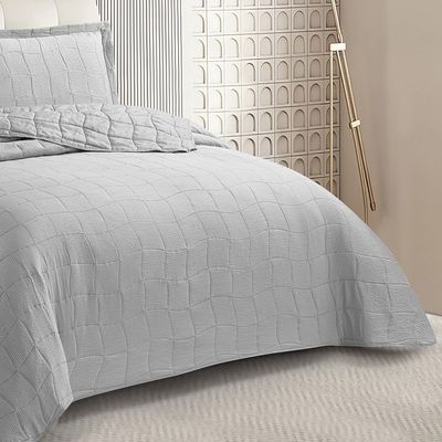 Kit Cobre Leito Colcha Anarruga 3 Peças Queen 240x260cm Prata Sonhare