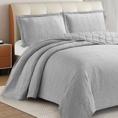 Kit Cobre Leito Colcha Anarruga 3 Peças Queen 240x260cm Prata Sonhare