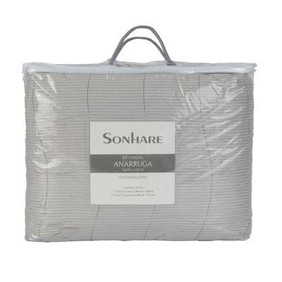 Kit Cobre Leito Colcha Anarruga 3 Peças Queen 240x260cm Prata Sonhare