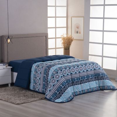 Edredom Cobertor Sonnet King Malha Estampada Dupla Face 100% Algodão - Geométrico - Azul Marinho