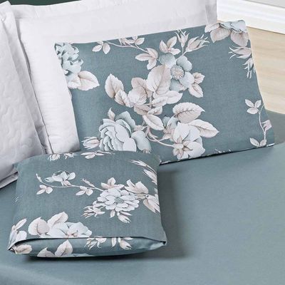 Jogo Cama Lençol Celi Solteiro Micropercal 200 Fios 2 Peças - Verde Floral
