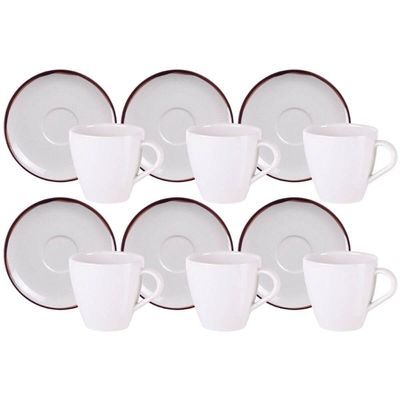 Jogo 6 Xícaras com Pires 200ml Chá Café Porcelana Tramontina Canyon 12 Peças