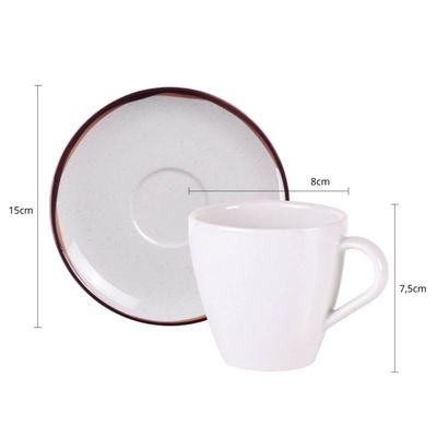 Jogo 6 Xícaras com Pires 200ml Chá Café Porcelana Tramontina Canyon 12 Peças