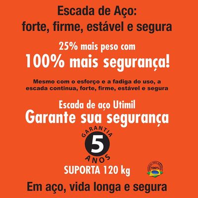 Escada Doméstica Maxiutil 3 Degraus Branca Utimil Branco e Laranja