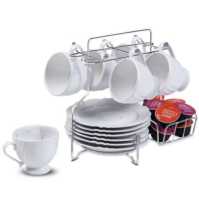 Suporte para Xícaras Pires Cápsulas Café Cromado com 6 Ganchos 25x19x29,5cm Utimil Cromado