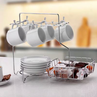 Suporte para Xícaras Pires Cápsulas Café Cromado com 6 Ganchos 25x19x29,5cm Utimil Cromado