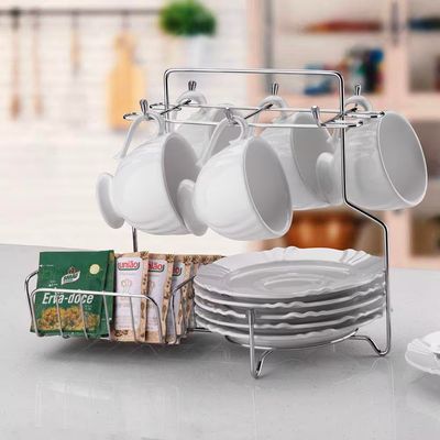 Suporte para Xícaras Pires Cápsulas Café Cromado com 6 Ganchos 25x19x29,5cm Utimil Cromado