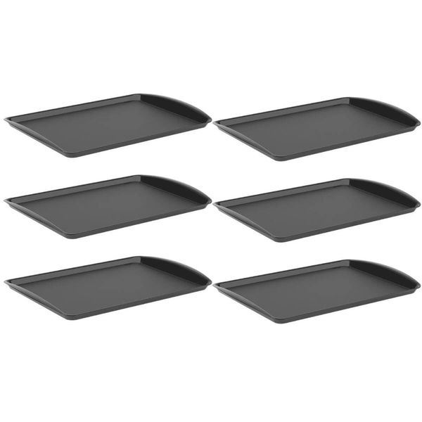 Kit 6 Bandejas para Servir 34x23,5cm Plástico Preto Uno Coza Buffet Lanchonete Self Service