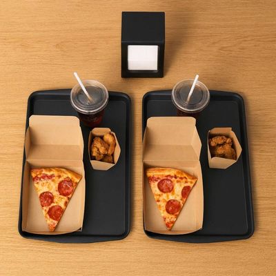 Kit 6 Bandejas para Servir 34x23,5cm Plástico Preto Uno Coza Buffet Lanchonete Self Service